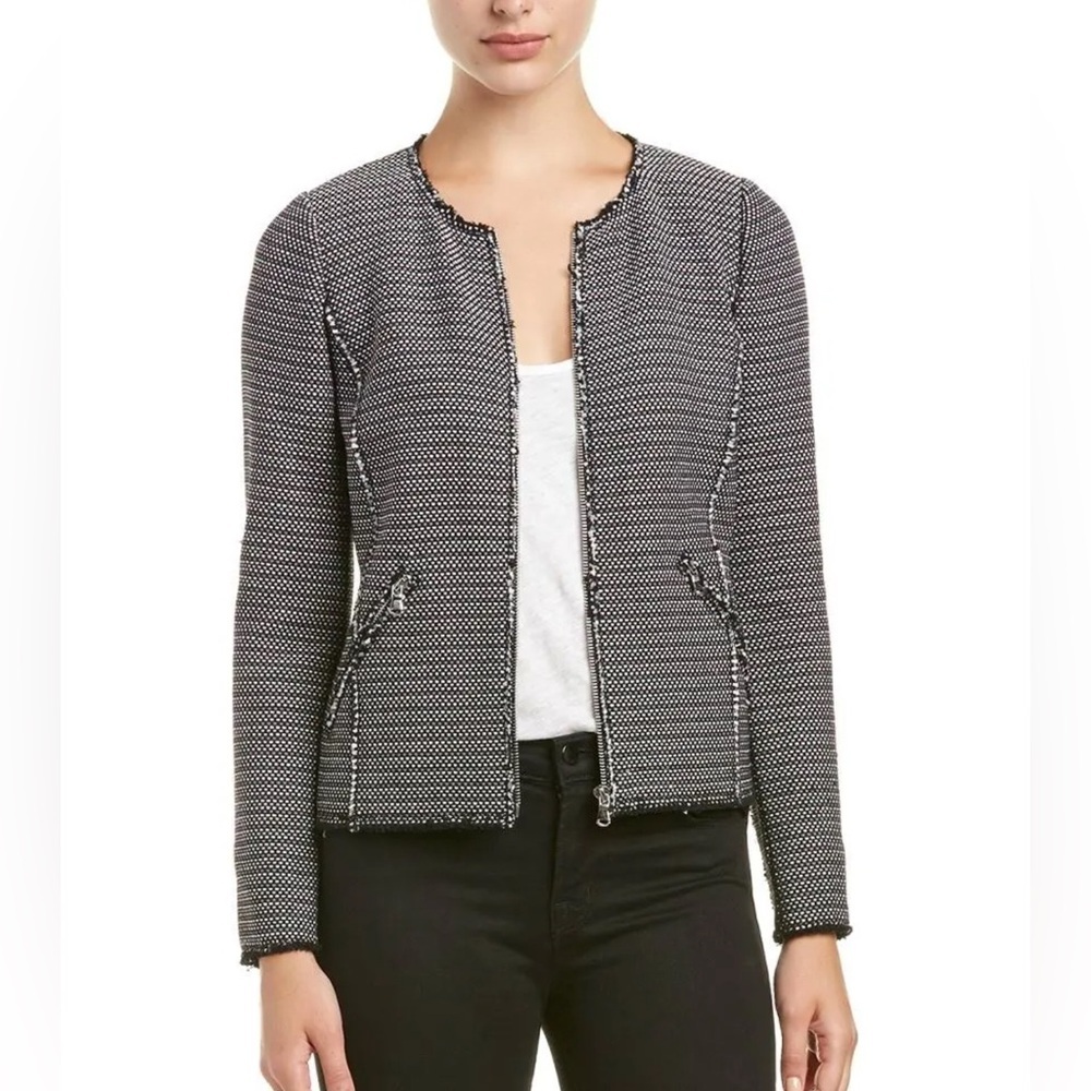 Rebecca Taylor Jacket Graphic Tweed Zip Front Raw Trim 
blazer size 8